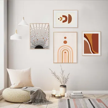 

Abstract Geometric Boho Mid Century Burnt Orange Canvas Painting Wall Art Prints Pictures Posters for Living Room Home Decor