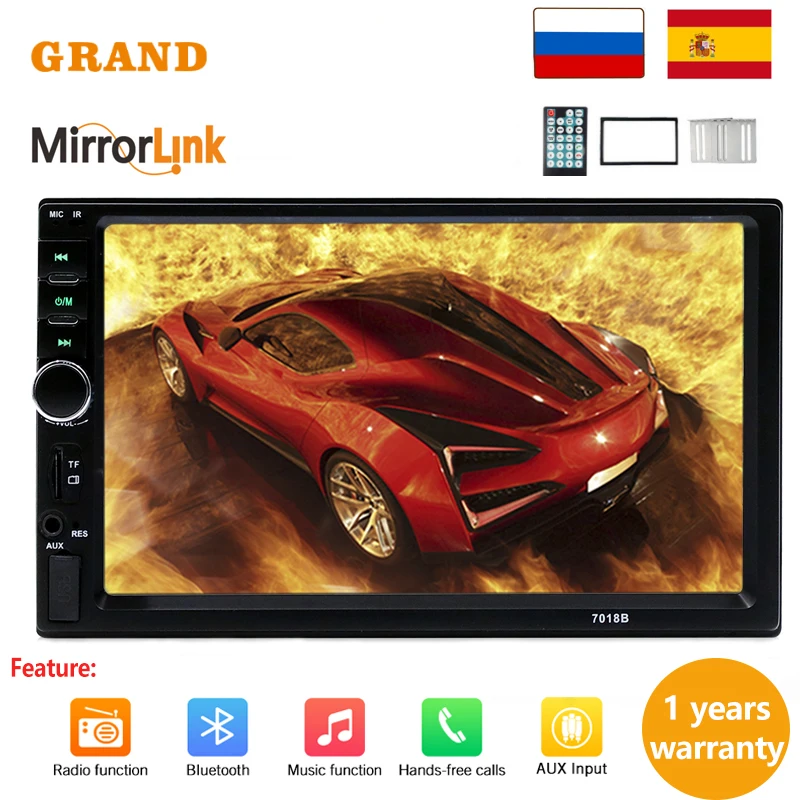 Автомагнитола GRAND 2 Din MirrorLink 7018B Mp5 Автомобильный плеер с USB AUX Bluetooth мультимедиа универсальная для