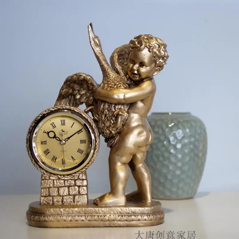 European Retro Clock, living room handicraft, angel boy, silent quartz clock, bedroom, study, home
