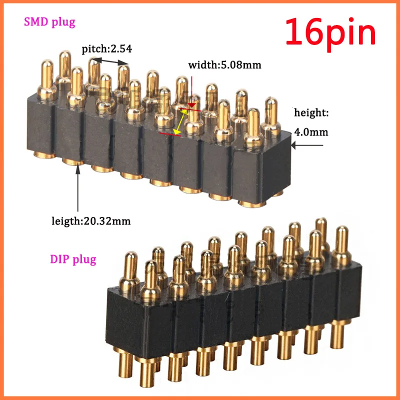 5 шт. SMD/DIP пружинный разъем Pogo 16 Pin PCB сквозные отверстия двухрядные 2 54 мм Шаг 2x8