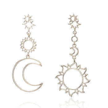 

CARTER LISA Fashion Asymmetrical hollow Sun Moon Drop Pendant punk pendiente Earrings For Women Christmas Ear Jewelry HLEZ18000