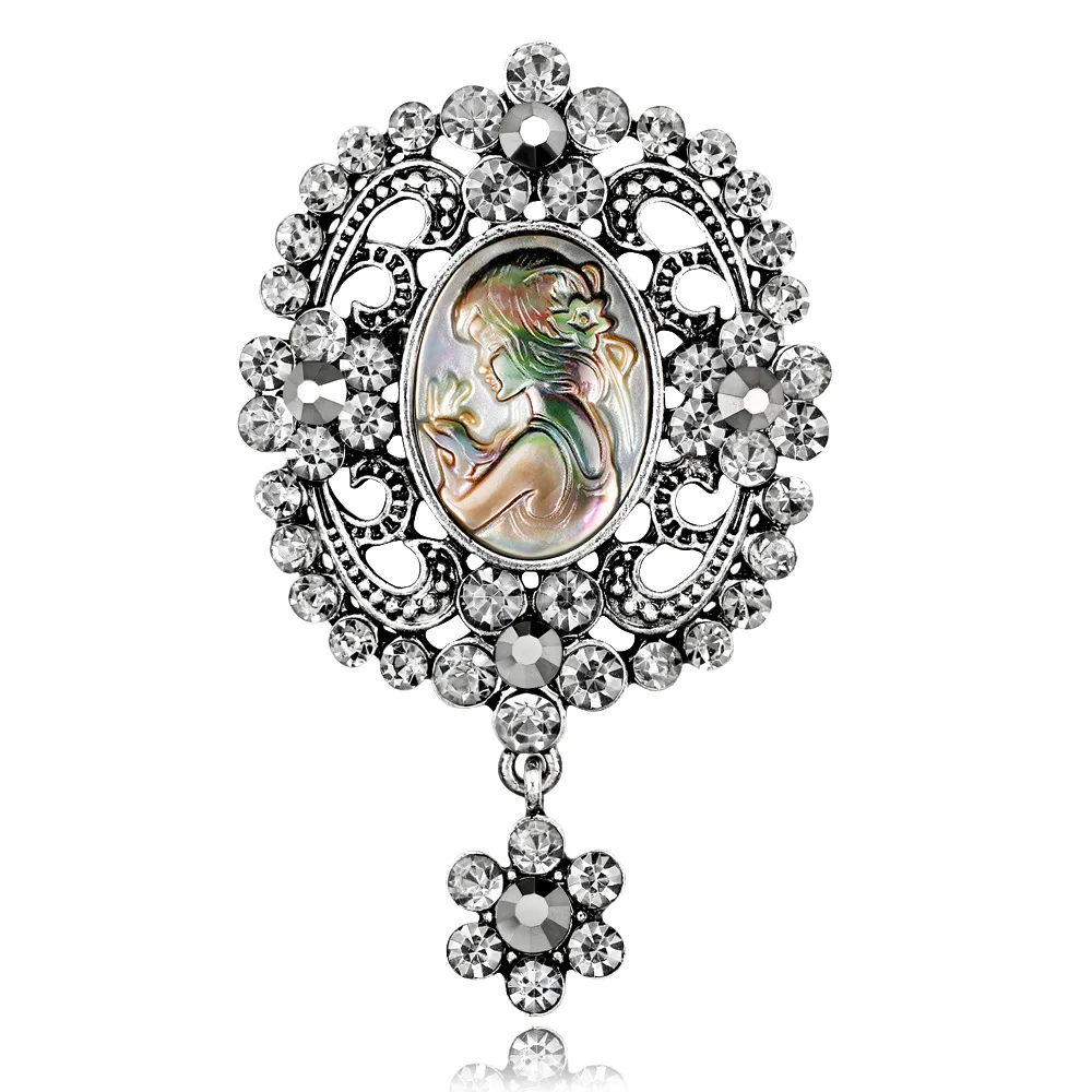 Винтажная Цветочная висячая голова статуя Камея брошь для женщин свадебные