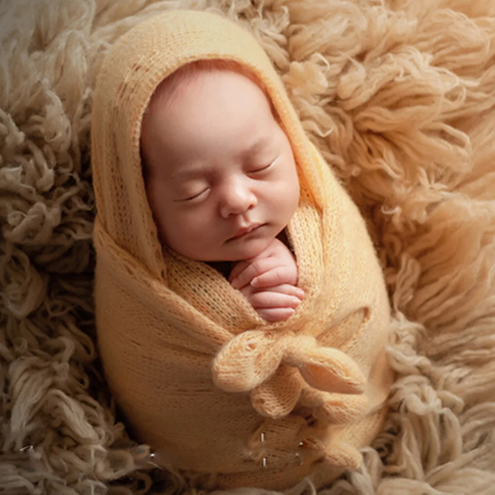 Ylsteed 4Pcs Set Newborn Photography Props Baby Ears Hat Newborn Wraps