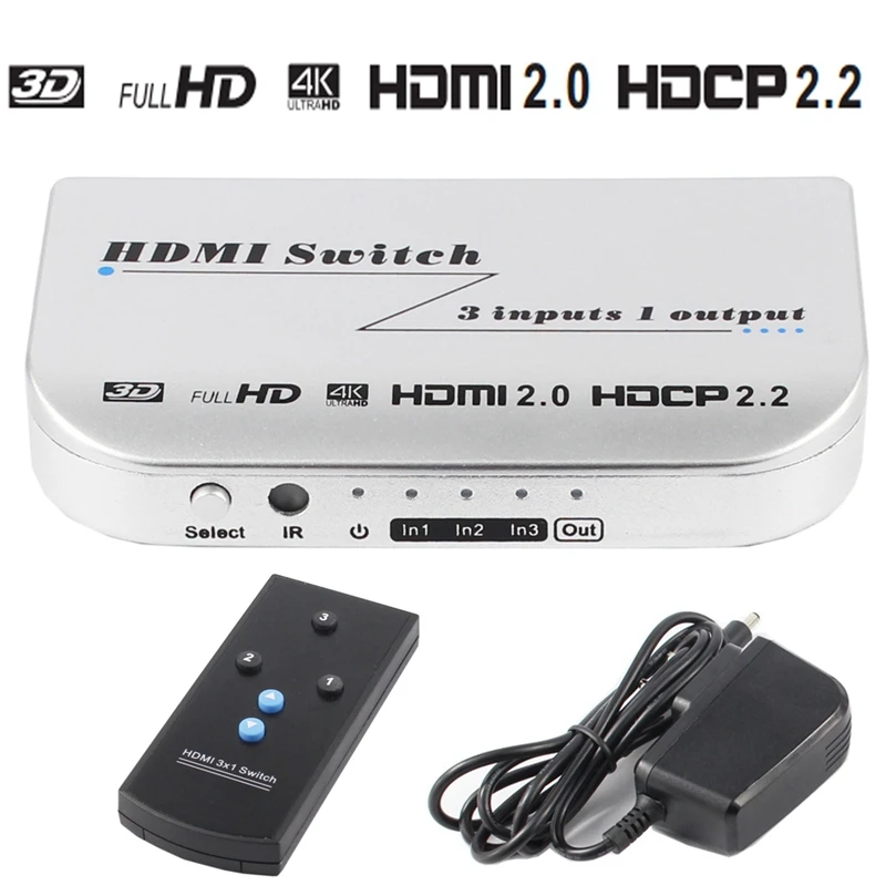 Hdmi переключатель 3X1 4Kx2K@ 60Hz 3 в 1 3 порта Hdmi Двойной режим коммутатор 3D с ИК беспроводным пультом дистанционного управления
