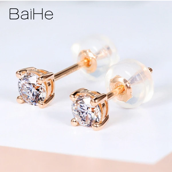 BAIHE Solid 14 К желтого золота 0.20ct H/SI 100% из натуральной бриллиантами свадебные Мода Fine Jewelry уникальный элегантный серьги-гвоздики