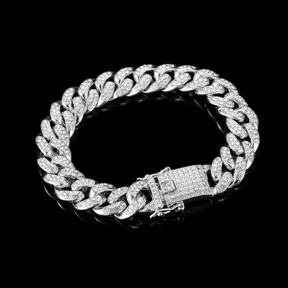 Luxury Fashion Rhinestone Bracelet Women Men Hiphop Cuban Link
