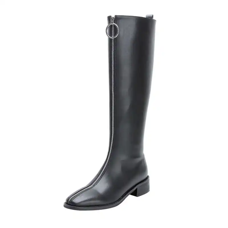 black2 not fur Smeeroon/размеры 34-42; модные сапоги до колена; ботинки из лакированной кожи на среднем каблуке с квадратным носком и молнией; элегантные женские ботинки на выпускной; сезон осень-зима - Цвет: black2 not fur