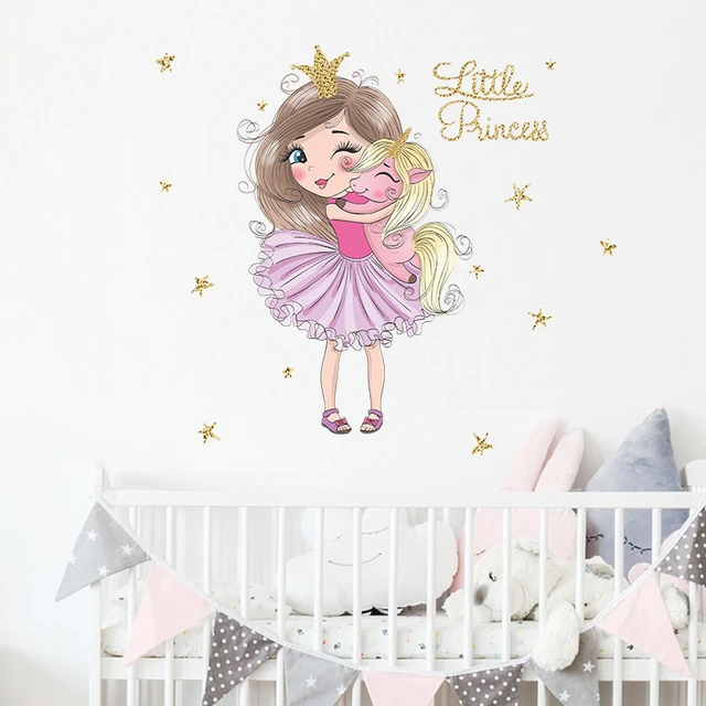 Princess Wall Stickers Cartoon Unicorn Stickers Vinyl Decorative Wall Decor Poster for Kids Girl Rooms Ballet Girl Wall Sticker 2