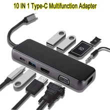 USB-C концентратор type C концентратор VGA USB 3,0 Thunderbolt 3 HDMI 3,5 мм аудио RJ45 адаптер для MacBook Pro samsung Galaxy S9 USB C концентратор