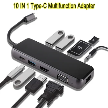 

USB-C HUB Type C HUB to VGA USB 3.0 Thunderbolt 3 HDMI 3.5mm Audio RJ45 Adapter for MacBook Pro Samsung Galaxy S9 USB C HUB