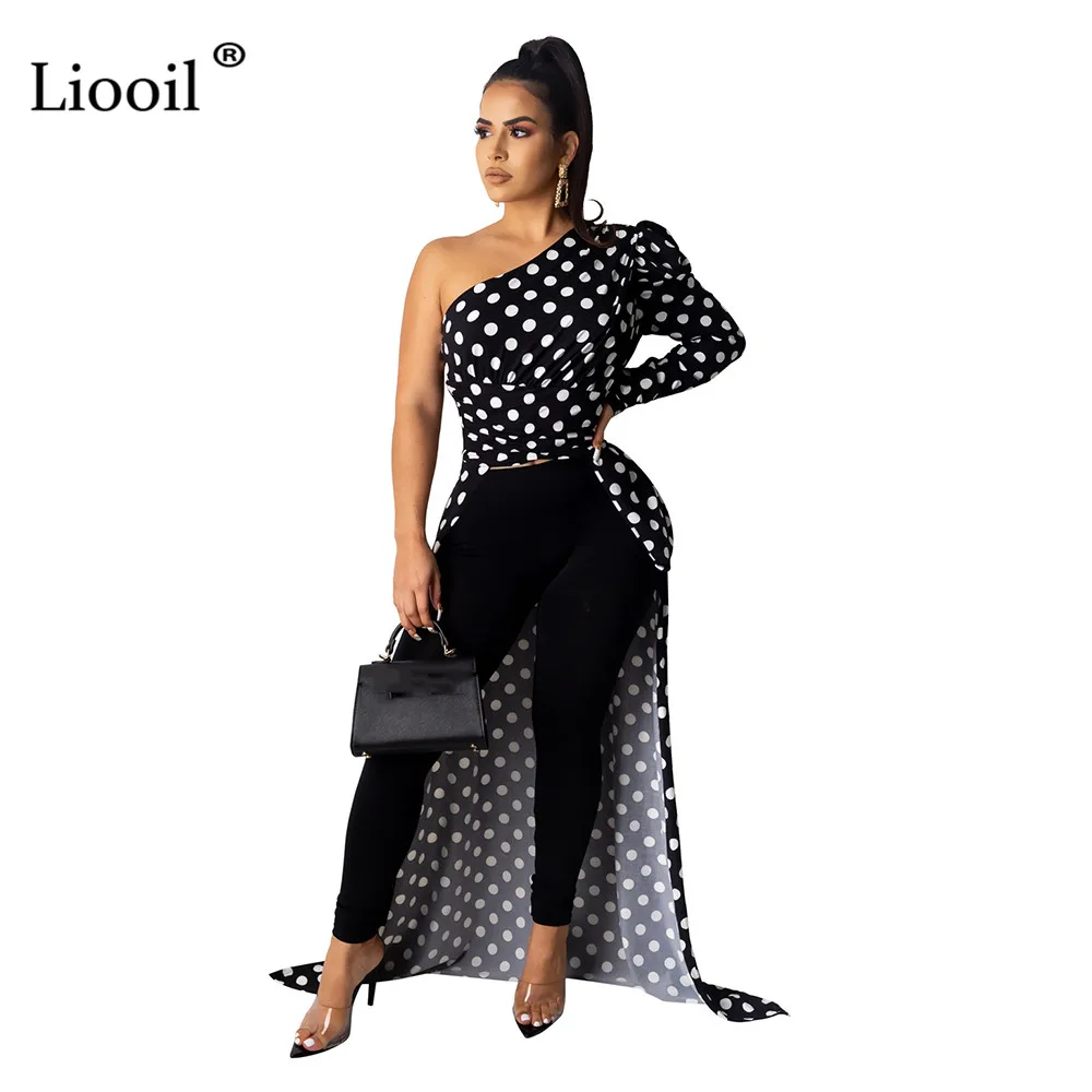 Liooil, с открытыми плечами, в горошек, сексуальное, длинное, макси платье для женщин,, асимметричное, с высоким, низким подолом, черное, белое, для ночного клуба, платья для вечеринок