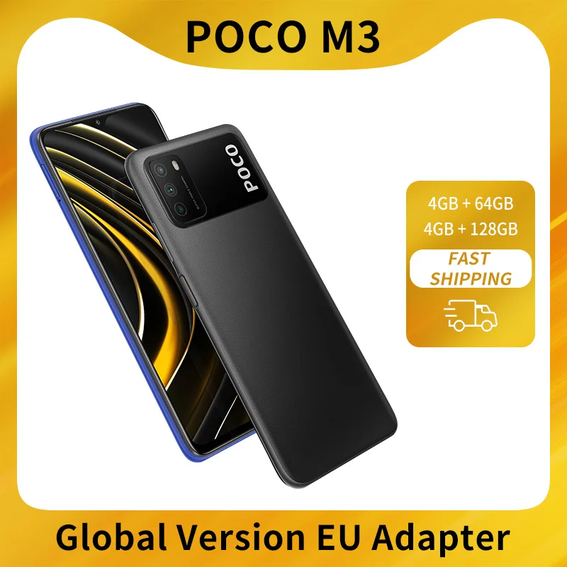 Смартфон глобальная версия POCO M3 Восьмиядерный процессор Snapdragon 662 4 Гб 64 Гб/128 ГБ