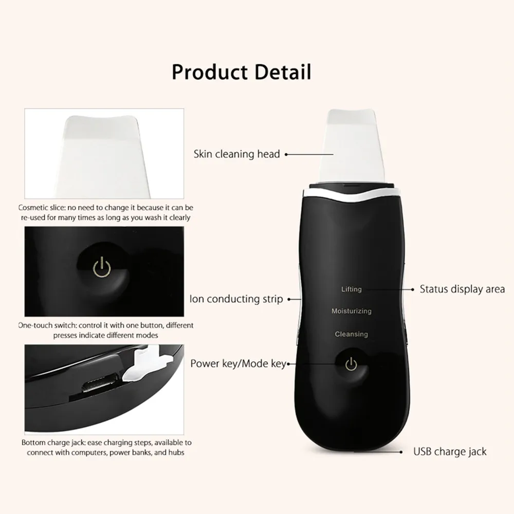 Powered Facial Cleansing Devices Spatula Peeling Ultrasonic Skin Scrubber Face Deep Cleaning Sonic Vibration Face Skin Care Tool