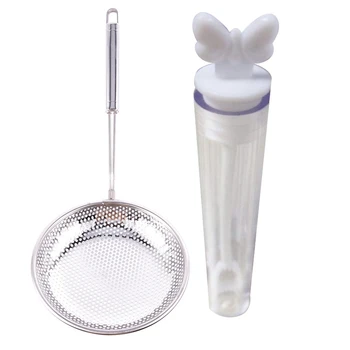 

13 Pcs Accessories: 1 Pcs Silver Tone Dia.18Cm Tip Perforated Ladle Colander & 12 Pcs Butterfly Empty Bubbles Soap Bottles Home