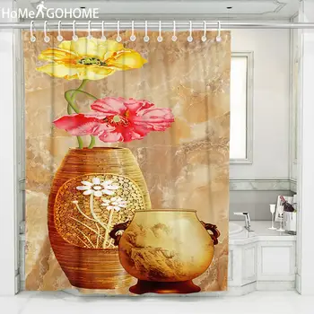 

3D Bath Curtain Luxury Marble Boho Flowers Print Shower Curtain for Bathroom Decoration Waterproof Mildewproof Washable Fabric