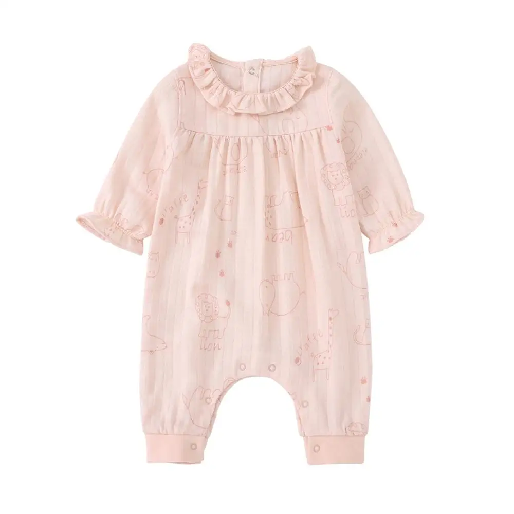 

Pureborn Newborn Baby Girl Romper Ruffle Solid Printed Baby Clothes Breathable Cotton Baby Girl Jumpsuit Loose Pajamas Outerwear