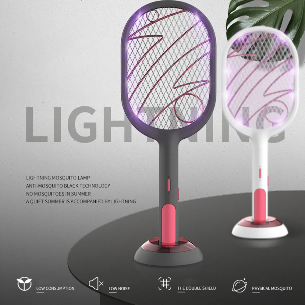 Electric Mosquito Swatter 2 Modes 1200mAh USB Rechargeable Home Fly Bug Zapper Racket Inserts Killer Pest Control Products