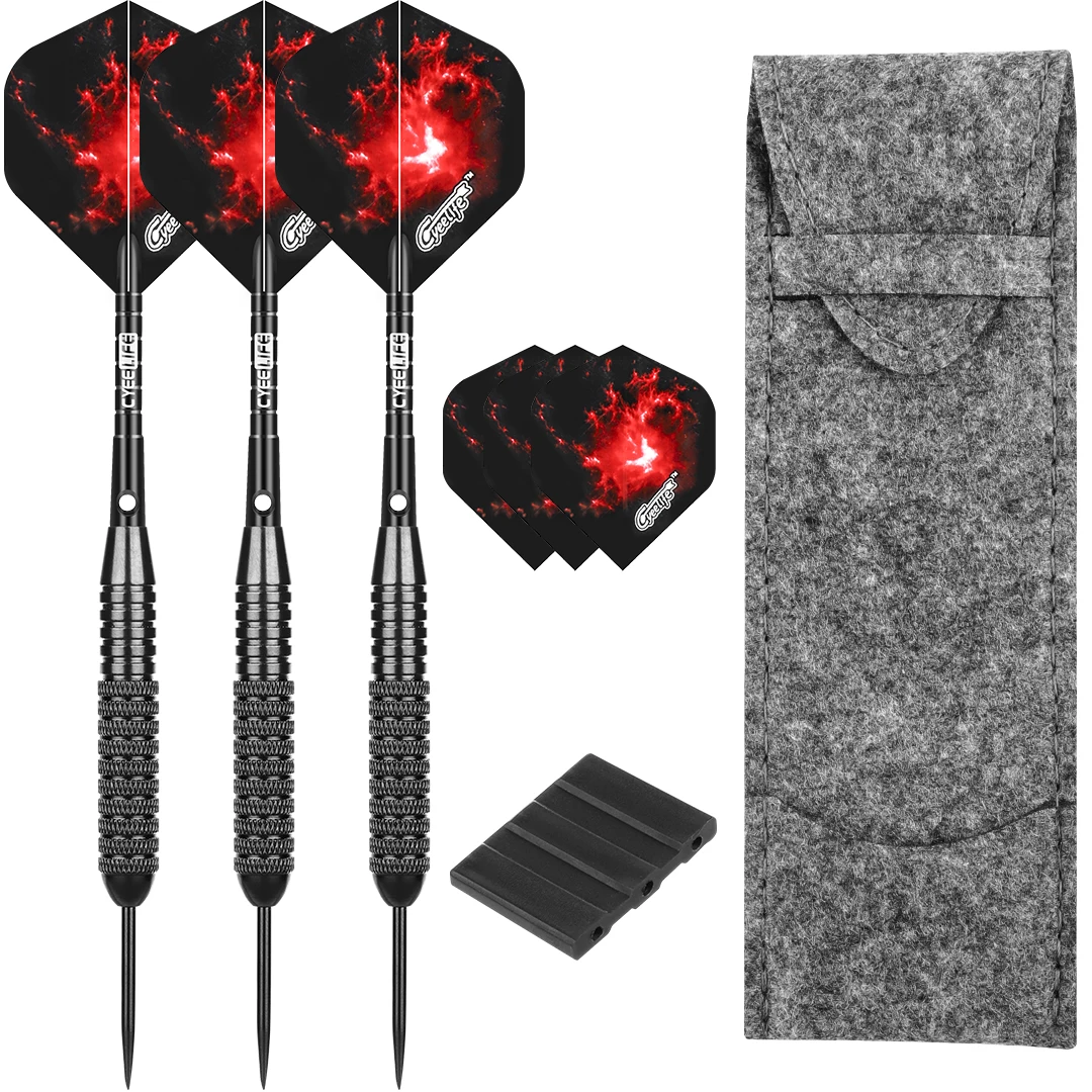 CyeeLife 26g Steel tips Darts with case,Fat Strong Alu Shafts with Extra PET Flights,Professional Home darts set