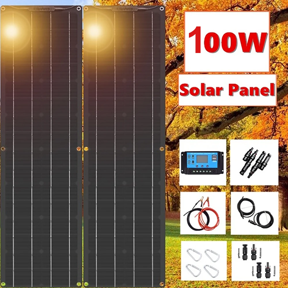 

100w 50w 200w Solar Panel flexible 12v solar Battery charger with 5V 12V/24V Controller for car caravan Yacht Boat RV Home