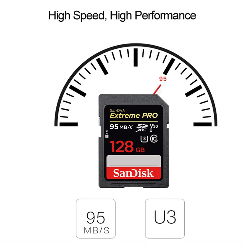 SanDisk Extreme PRO SD UHS-I Card Original SD Flash Card 128GB High Speed Up To Max 95MB/s C10 U3 V30 For Camera