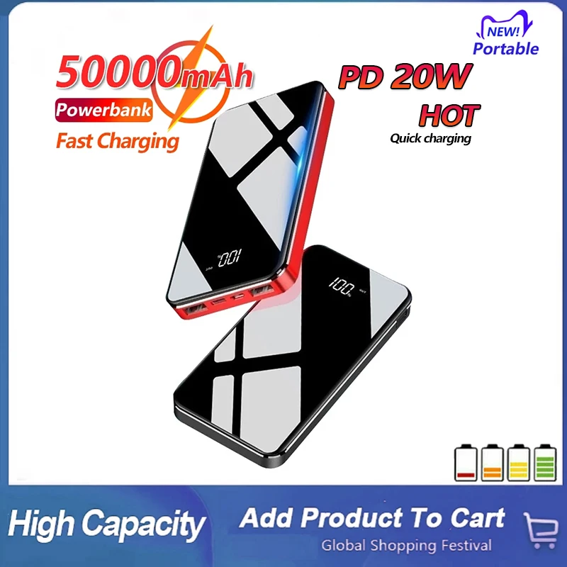 80000MAh High Capacity Power Bank Mobile 4USB Outdoor Travel Portable Fast Charging phong Poverbank for Xiaomi Samsung IPhone13 powerbanks