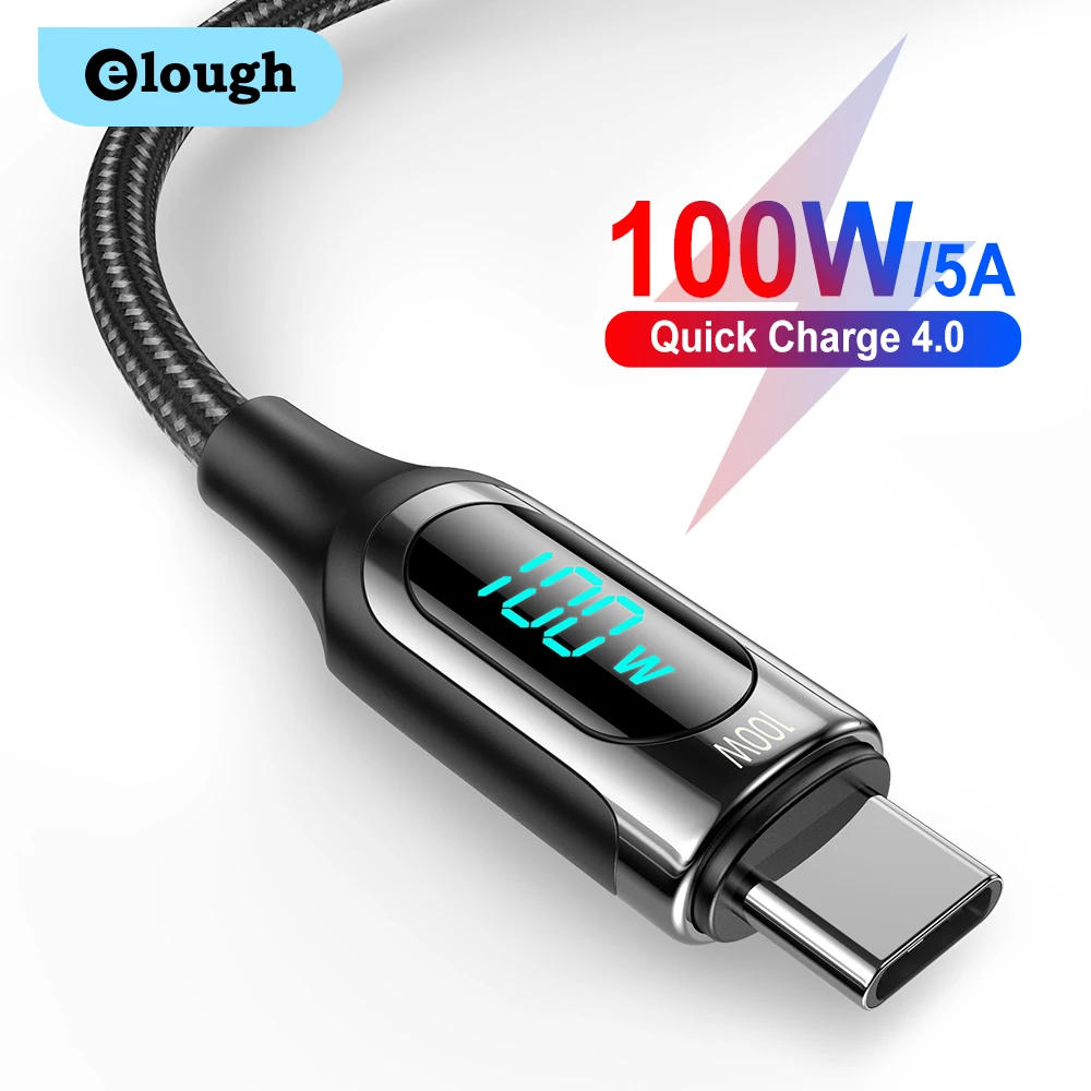 Elough LED 100W USB C To USB Type C Cable PD Quick Charge 4.0 Type-C Cable For Xiaomi POCO X3 Huawei Samsung Phone Charging Cord iphone cable