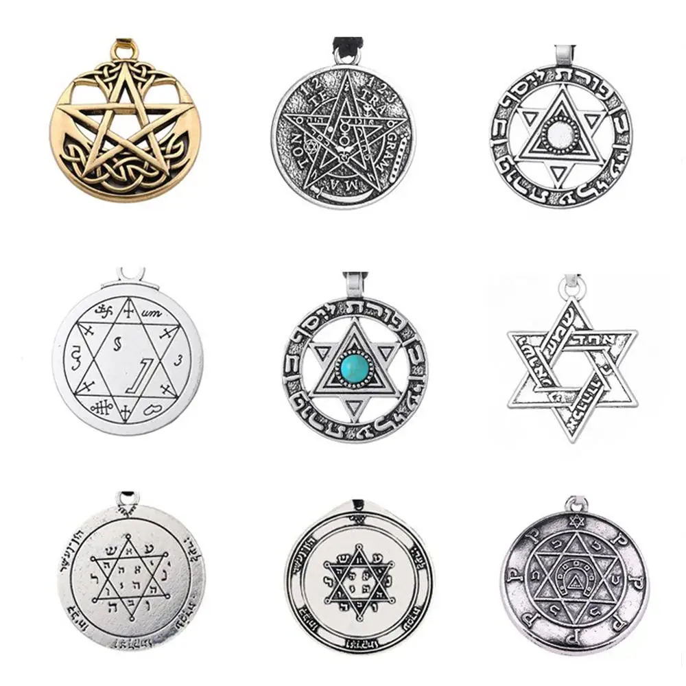 Collier Pentagramme Tétragramme - Pendentif Acier Inoxydable, 35x38 Mm, Chaîne 60 Cm, Amulette Protection Spirituelle - 7