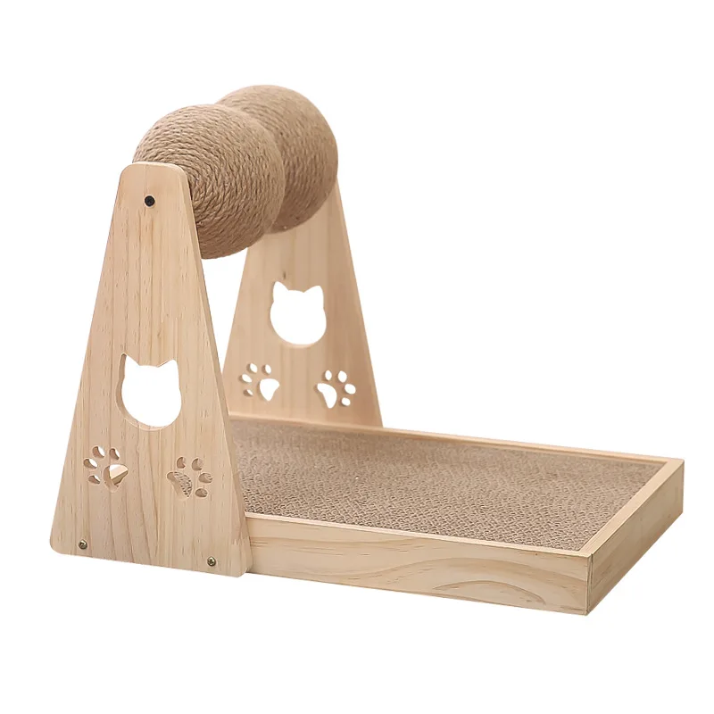 20cm Jouet pour Chat à Boule à gratter, grattoir à Chat en Bois Massif,  Base en Bois Stable et Boule à Rouler en Corde de sisal pour Les Chats Qui