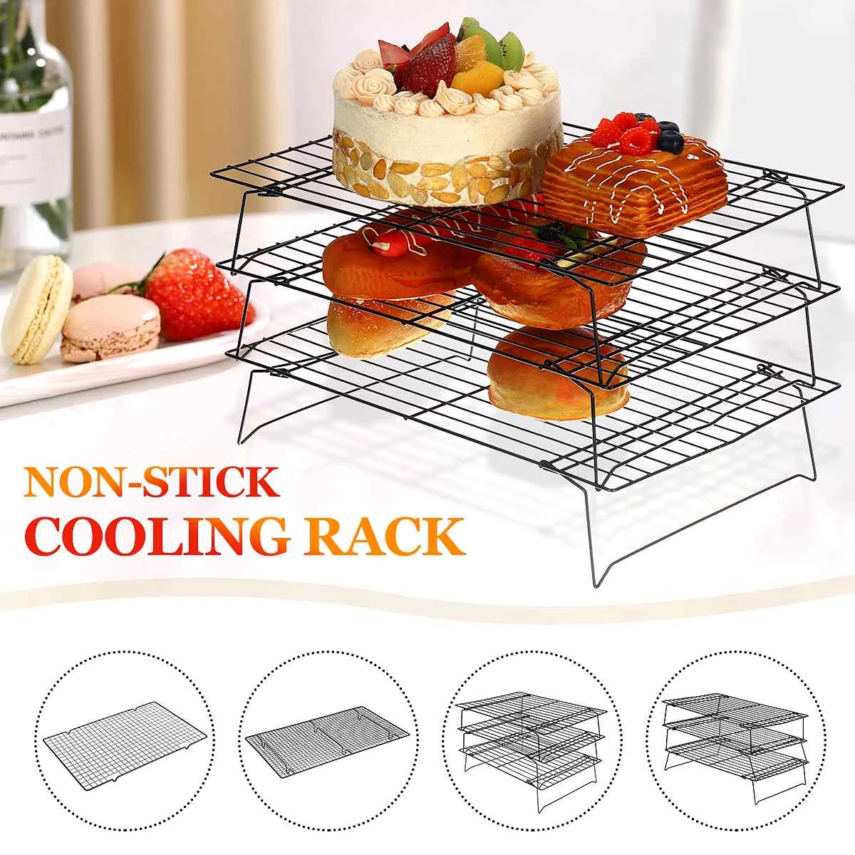 1 3 Tier Stackable Cooling Rack Non Stick Wire Cross Grid Home Kitchen Baking Tools For Cake Bread Cookies Bbq Cooking Rack Baking Pastry Tools Aliexpress