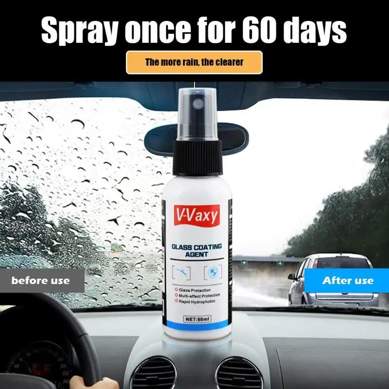 50ml Automotive Car Glass Hydrophobic Coating Agent Windshield Window Rearview Rainproof Rain Mark Oil Film Remover Spray Agent