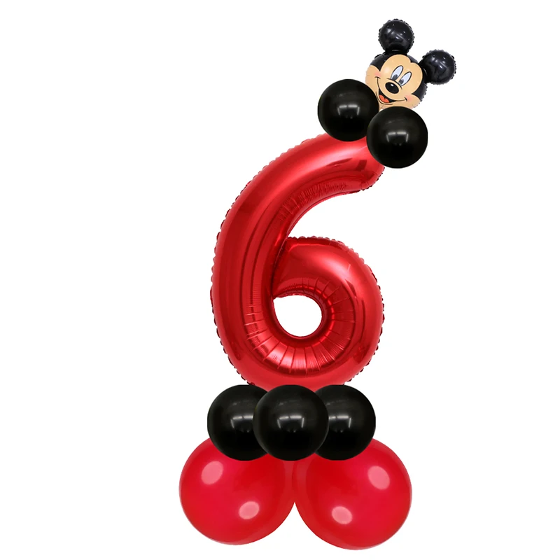 17 шт./лот Красный номер Микки фольгированные шары в форме головы Минни для 1-го дня рождения Декор детские игрушки душ латекс Globos