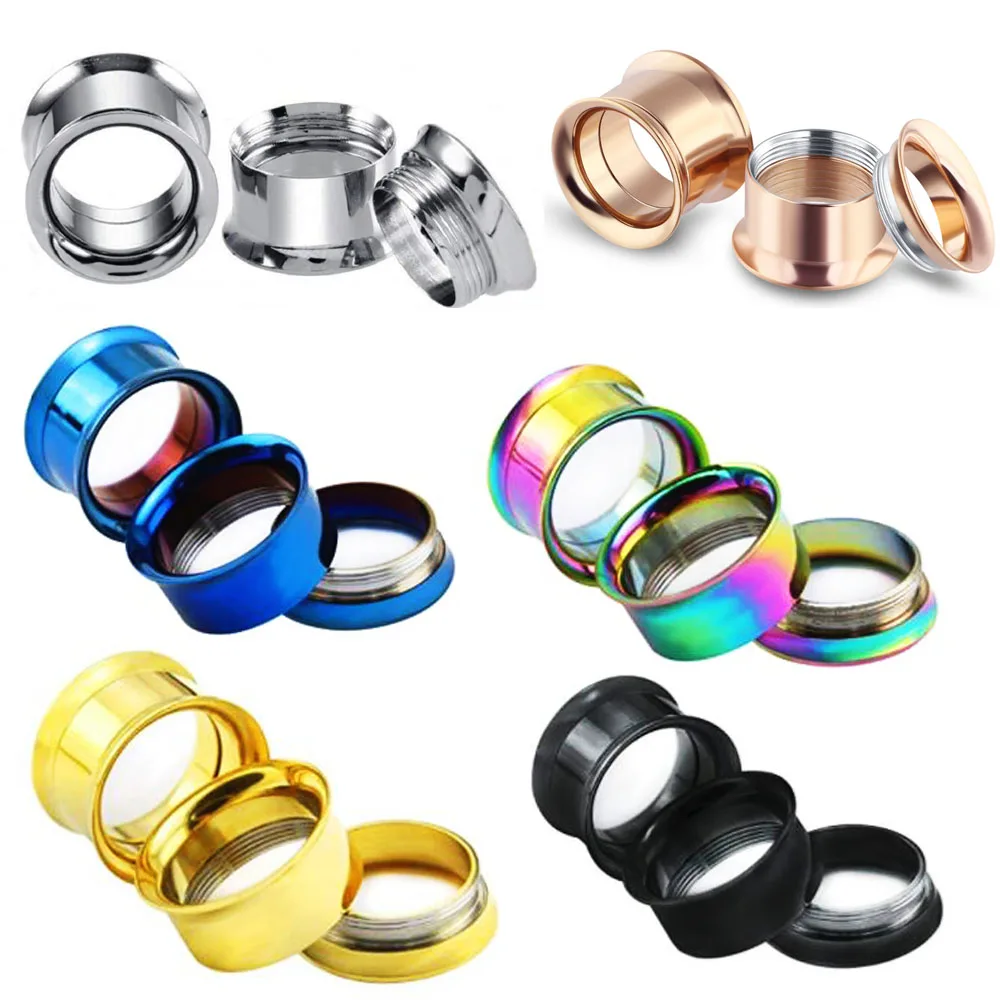 JUNLOWPY Wholesale 108pcs Mix 6 Color Flesh Tunnels Stainless Steel Ear