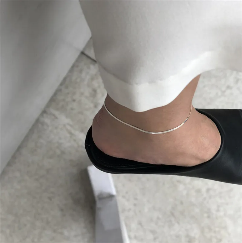 RUIYI Real 925 Sterling Silver Korean Style Women All-match Anklets Summer Cool Fine Jewelry Ankle Bracelet Snake Chain Anklets RUIYI Real 925 Sterling Silver Korean Style Women All-match Anklets Summer Cool Fine Jewelry Ankle Bracelet Snake Chain Anklets