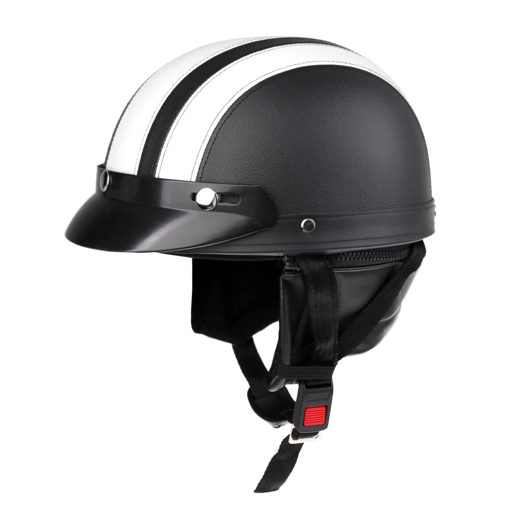 PU Leather Motorcycle Helmets Bike Bicycle Cycling Riding Helmet Open Half Face Detachable Visor & Scarf Men Women