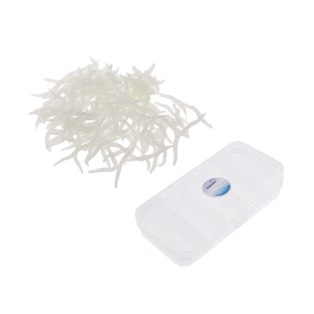 150Pcs Silicone Artificial Soft Fishing Baits Sea Earthworm Lures Clamworm Trout Lure White can Glow in the Dark
