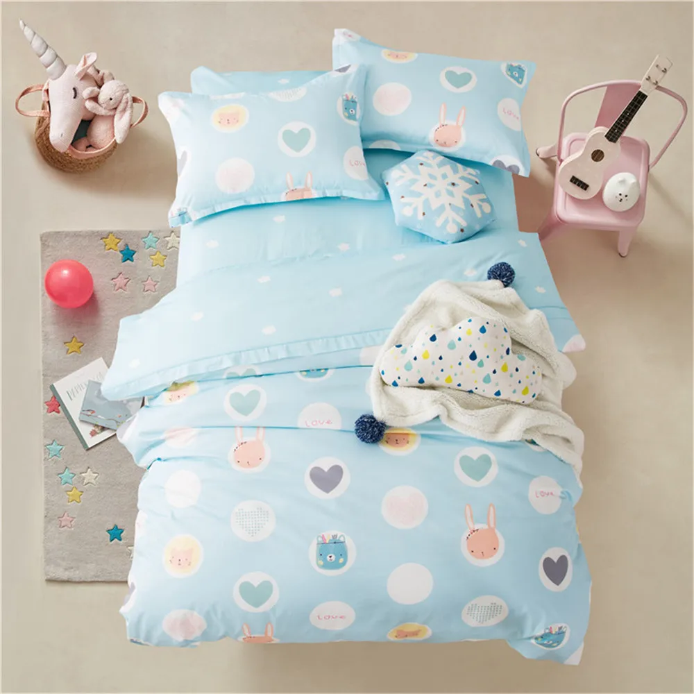 

2019 Bunny Bear Hearts Blue Bedlinens Twin Queen Size Bedding Set Egyptian Cotton Duvet Cover Set Bed Cover Pillowcases