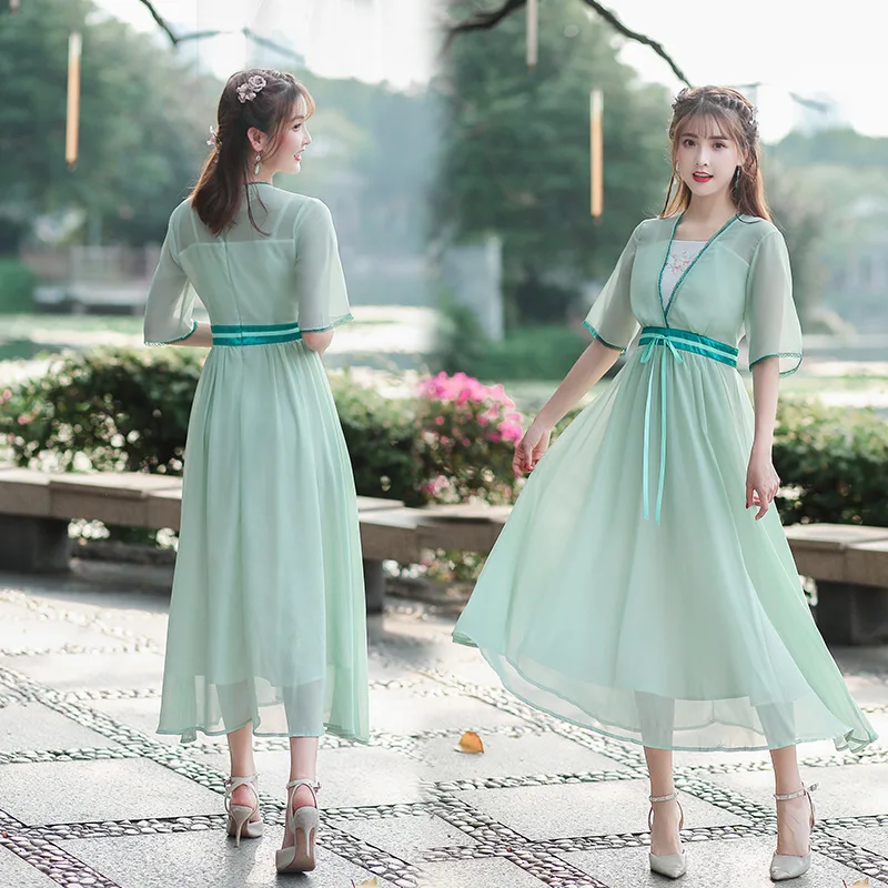 

2019 Spring And Summer New Products WOMEN'S Dress Literature And Art Retro Embroidery High-waisted Lace Lace Collar Long Dress