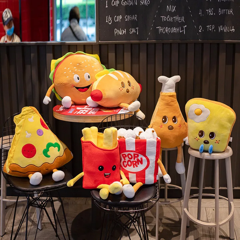 

Large Kawaii Plush Stuffed Toys Soft Sleep Pillow Fast Food French Fries Hamburg Hot Dog Christmas Decorations New Year's Gifts