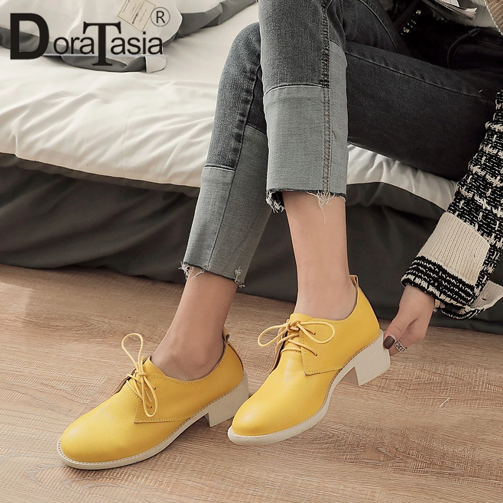 

DORATASIA New Spring Ladies Ol Bright Colors Pumps 2020 Med Chunky Heels Pumps Women Comfort Genuine Leather Shoes Woman
