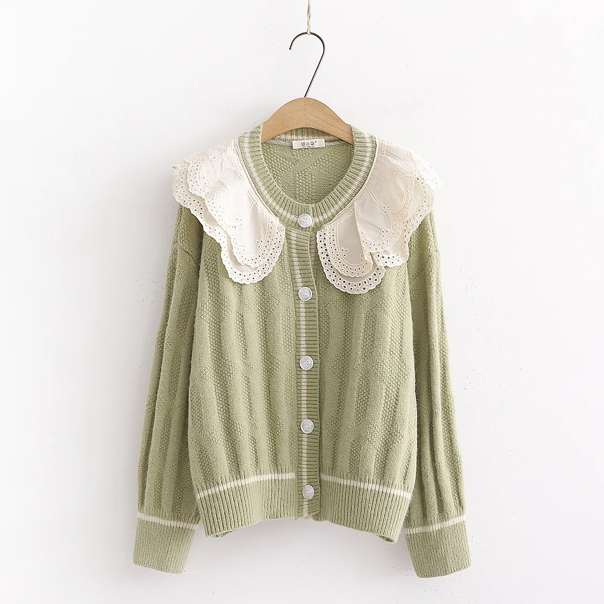 

Autumn New Style Hollow out Embroidered Double Layer Peter Pan Collar Knitted Cardigan Women's Mori Girl Hipster Sweater Coat S2