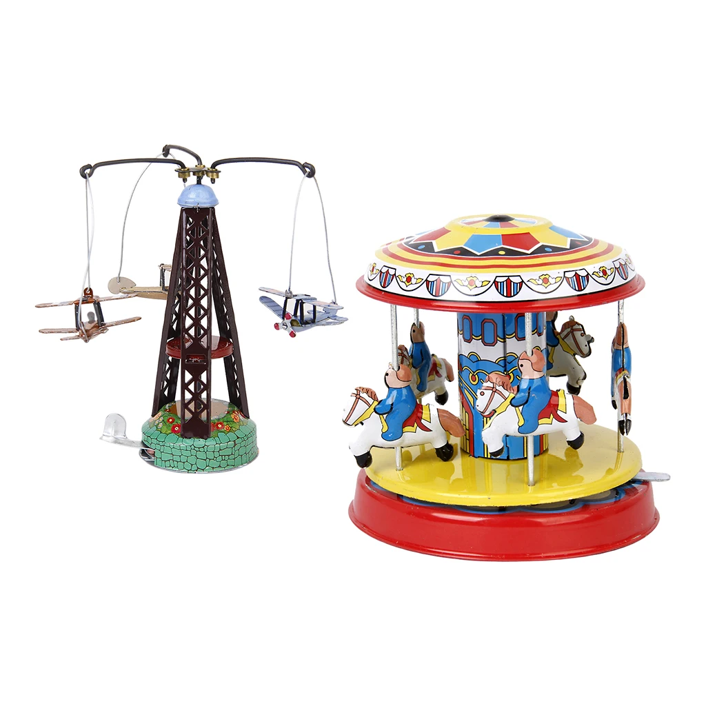 2X Vintage Style Style Fairground Carousel Model Merry Go Round Tin Toy Collectible Gifts