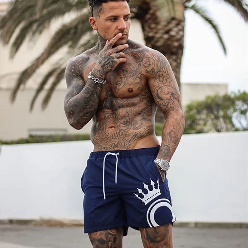 Bajo costo Pantalones cortos de playa para hombre, Shorts informales con estampado, de secado rápido, para correr AjXNekbgZ7Q
