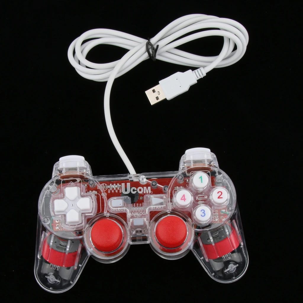 Красная Вибрация-отзывы USB 2,0 проводной геймпад контроллер Джойстик прозрачный для ноутбука ПК
