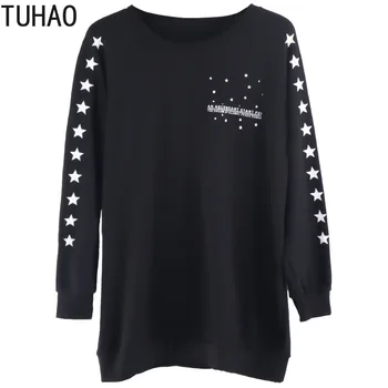 

TUHAO AUTUMN WINTER Casual Black Star Print Women's Blouse Office Lady Shirts Plus Size 7XL 6XL 5XL Female Cotton Blouses HC407