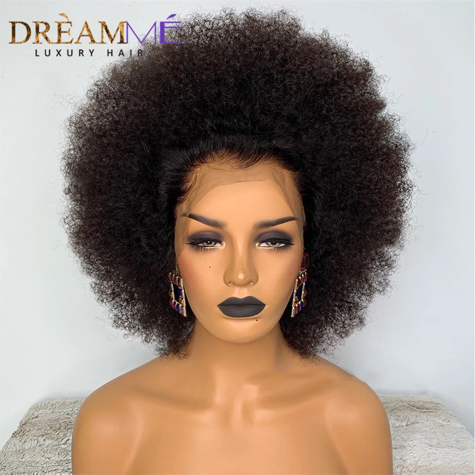 Short Mongolian Afro Kinky Curly Wig Pre Plucked 13X2 Lace Human Hair Wigs For Black Women Remy Cheap Lace Wig 180% Density