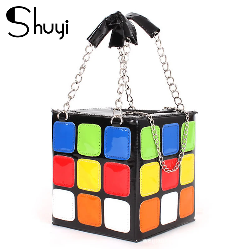 

2020 new ladies' Rubik's cube bag casual PU leather chain ladies handbag Magic Cube small bag colorful women's square bag