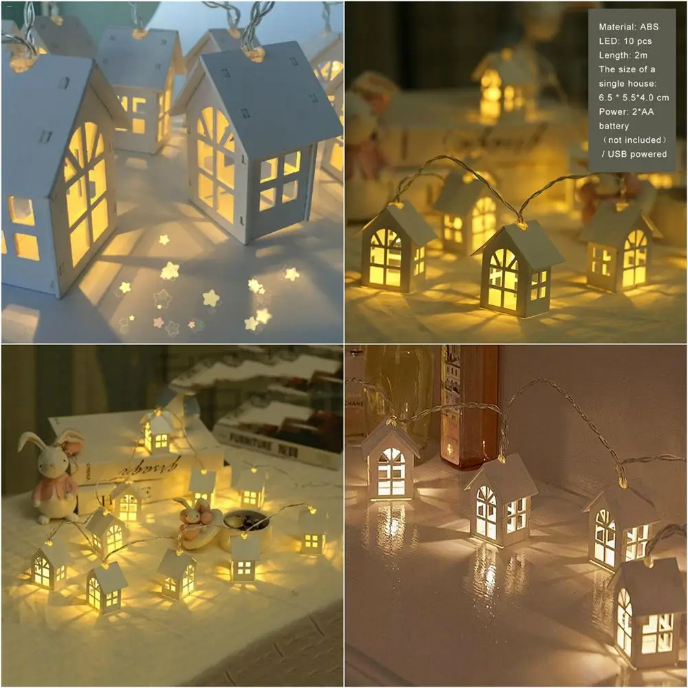 New LED Garland Wood House String Light 2m 10LEDs Room Decor String Lamp Wedding Party Holiday Fairy Lights Novelty Lamp