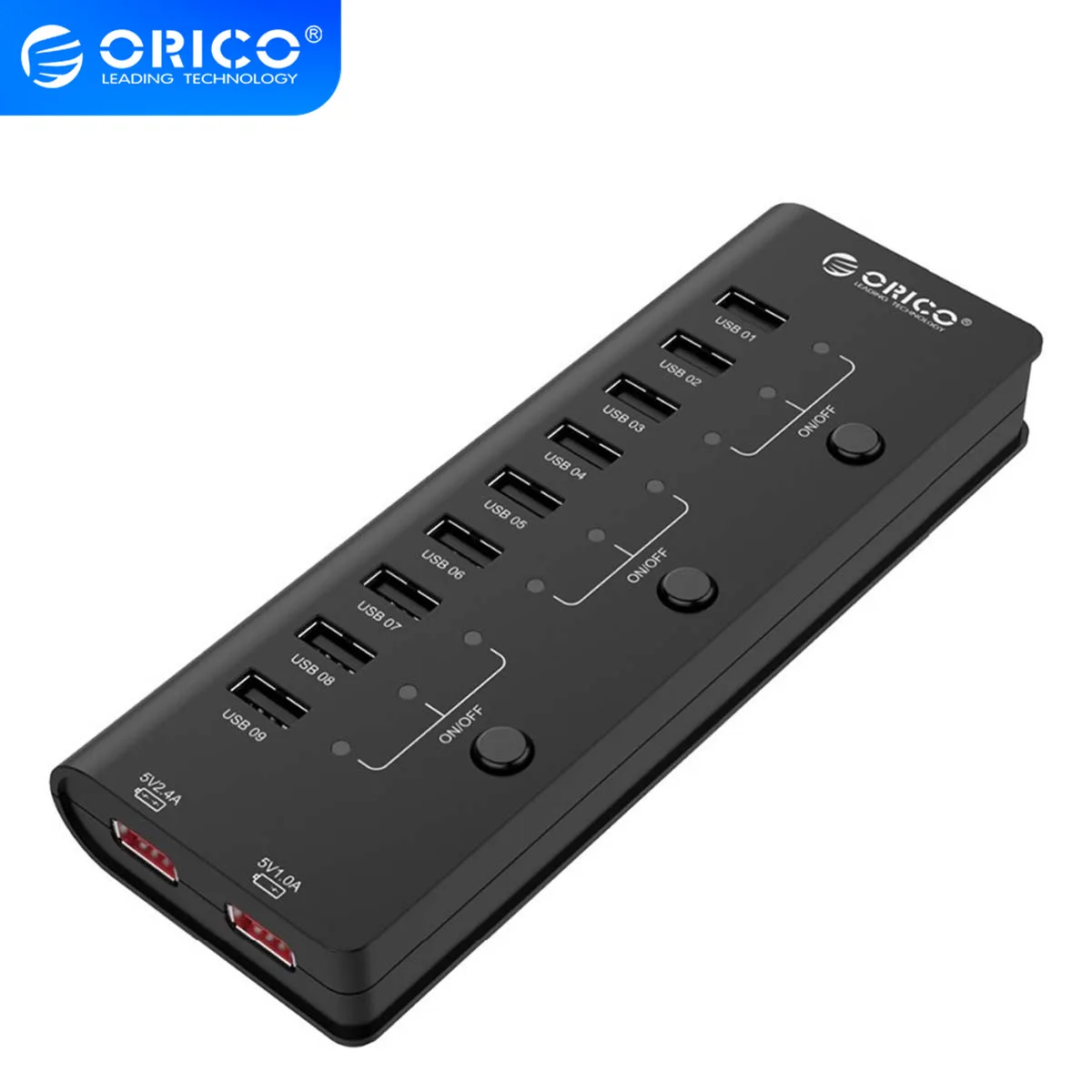 ORICO 9 портовый концентратор USB2.0 с переключателями ВКЛ./ВЫКЛ. 2 зарядных порта s