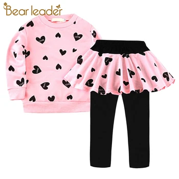 

Bear Leader Baby Girls Casual Fashion Clothing Sets 2PCS Long Sleeve Print Sweatshirts and Patchwork Pants Girls Autumn Clothes