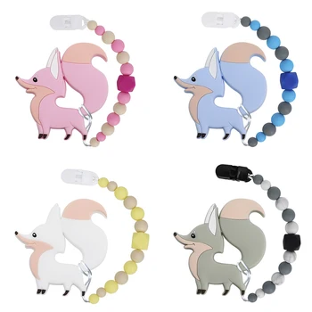 

Silicone Teether Pacifier Chain Clip Silicone Teether Fox Baby Shower Gift Teething Necklace Silicone beads BPA Free